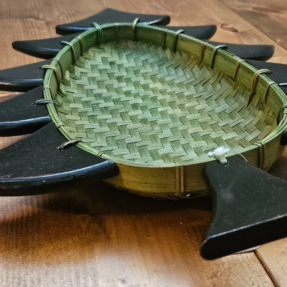 Vintage‎ Pier 1 Christmas Tree Woven Bamboo Tray Basket Wood Holiday Decor 16